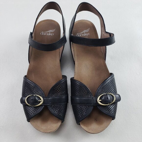 Dansko Vanna Wedge Slingback Sandal Womens 9.5-10 40 Black Strappy Peep Toe Shoe - Picture 3 of 10